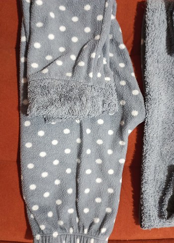 Gri Puantiyeli Ayıcık Desenli Çocuk polar Pijama Takımı - Görsel 3