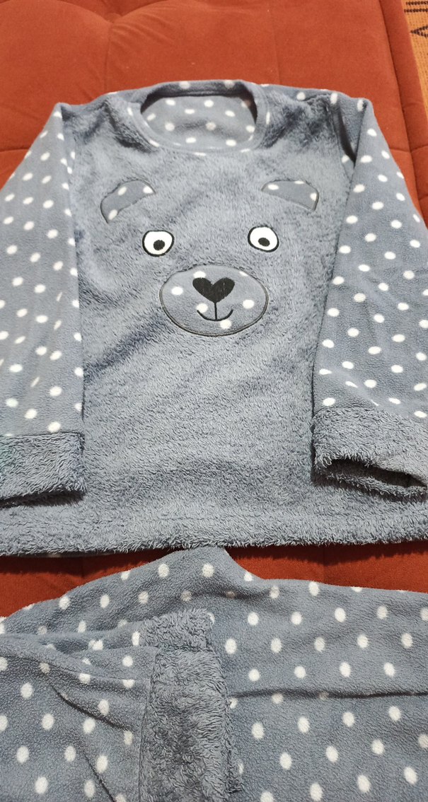 Gri Puantiyeli Ayıcık Desenli Çocuk polar Pijama Takımı - Görsel 2