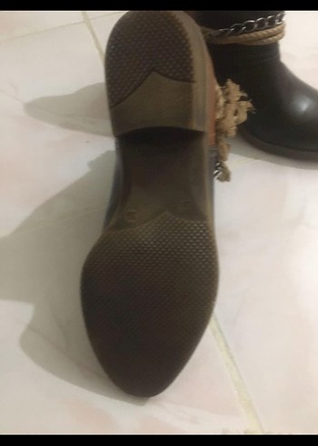 Deri Toka Detaylı Kahverengi Kadın Dolgu Topuk Bot - Görsel 2