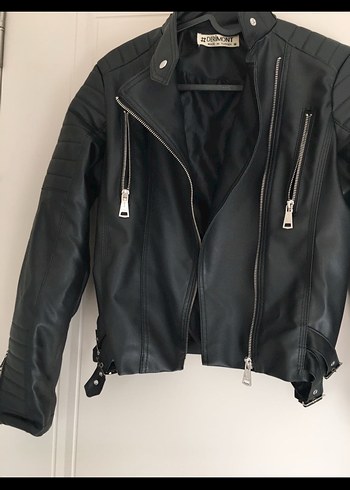 Kadın Siyah Deri Biker Ceket - Görsel 2