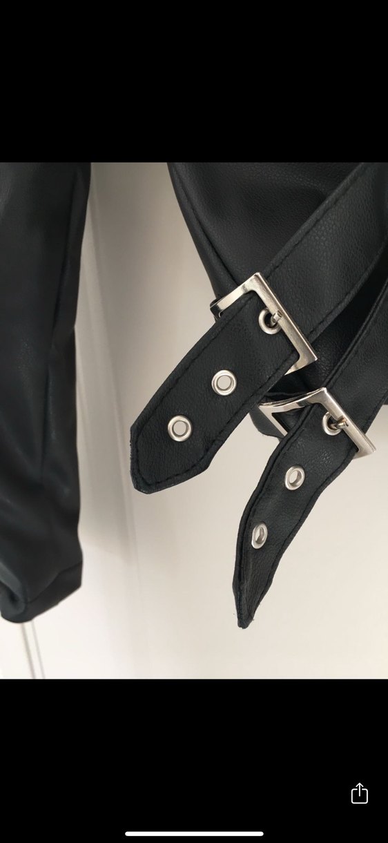 Kadın Siyah Deri Biker Ceket - Görsel 3