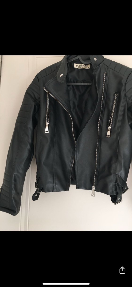 Kadın Siyah Deri Biker Ceket - Görsel 2