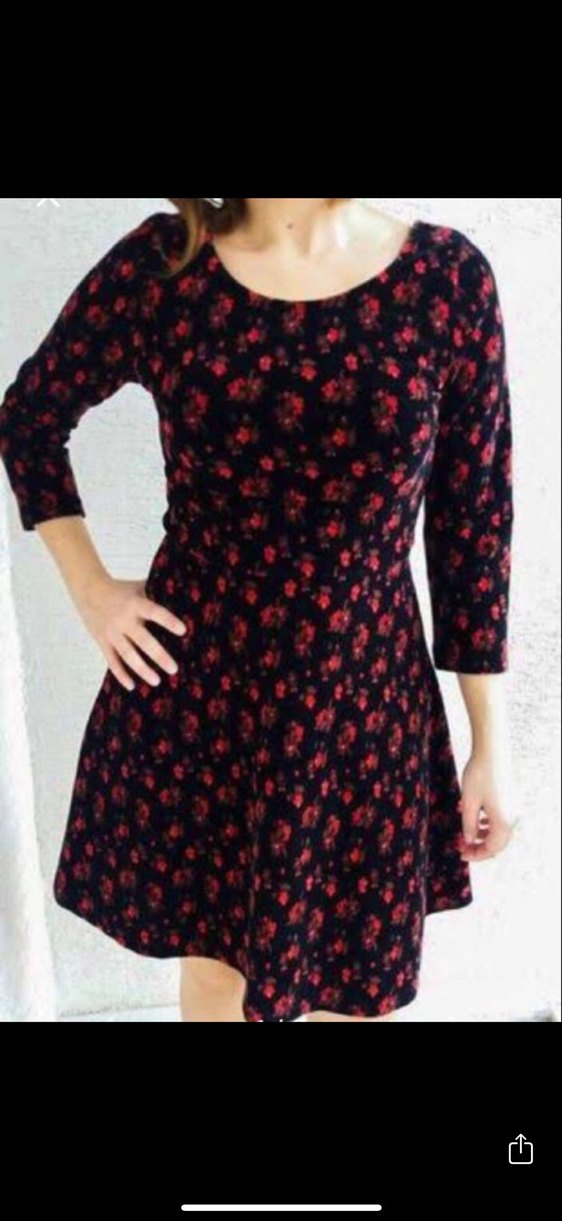 Bordo Çiçek Desenli Kadife Uzun Kollu Midi Elbise - Görsel 2