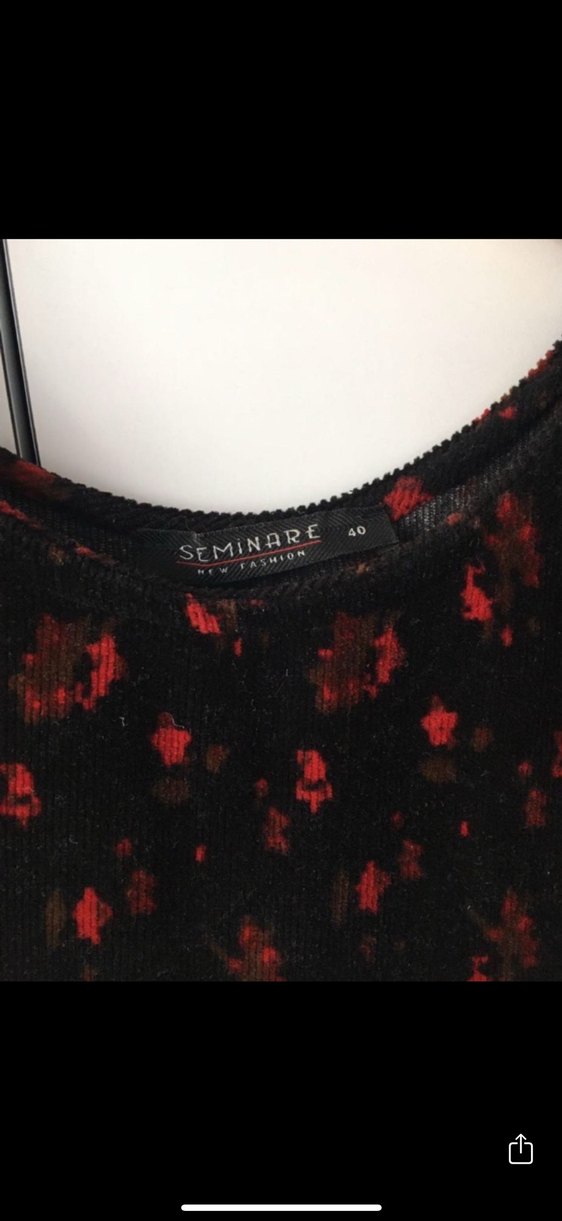 Bordo Çiçek Desenli Kadife Uzun Kollu Midi Elbise - Görsel 3