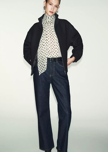 Zara yün kısa kaban dik yaka - Görsel 4