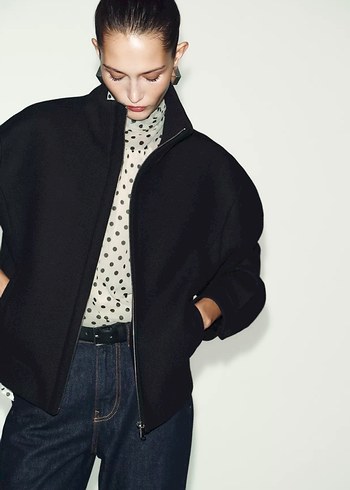 Zara yün kısa kaban dik yaka - Görsel 3