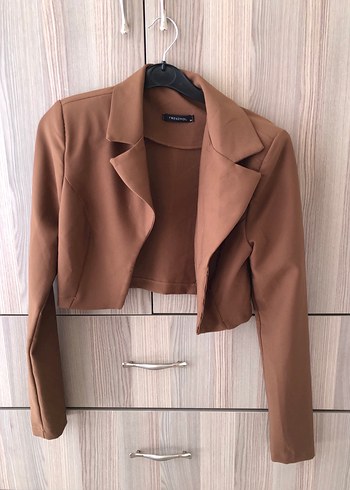 Düğmeli Koyu Bej Süet Kadın Blazer
