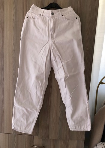 Beyaz Loose Fit Midi Kadın Keten Pantolon