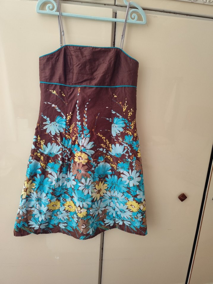 Bohem Tarzı Kahverengi Askısız Midi Elbise - Görsel 2