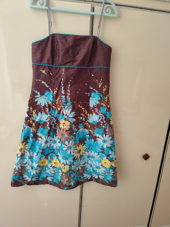 Bohem Tarzı Kahverengi Askısız Midi Elbise - Görsel 4