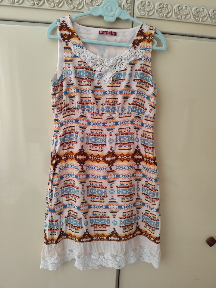 Dantel Detaylı Bohem Çok Renkli Midi Elbise - Görsel 4