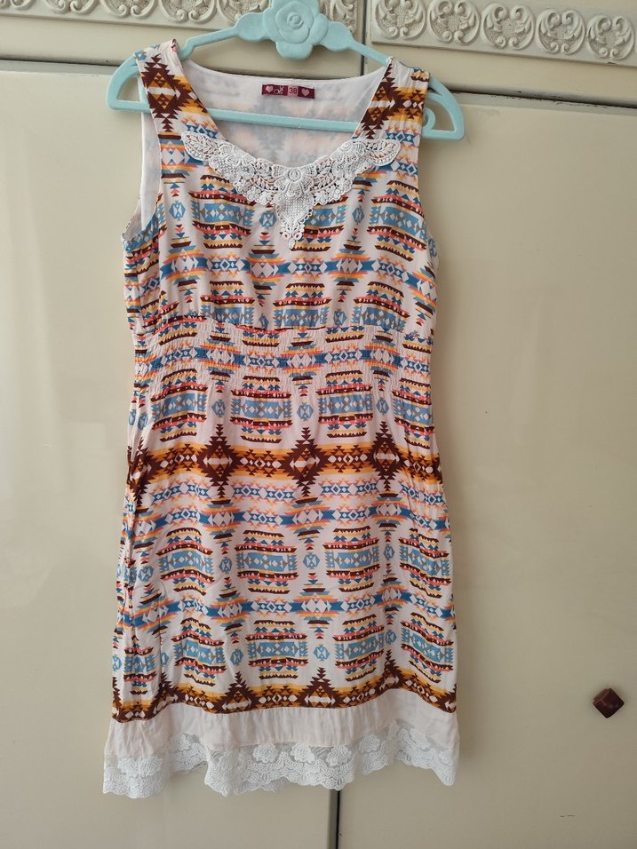 Dantel Detaylı Bohem Çok Renkli Midi Elbise - Görsel 2