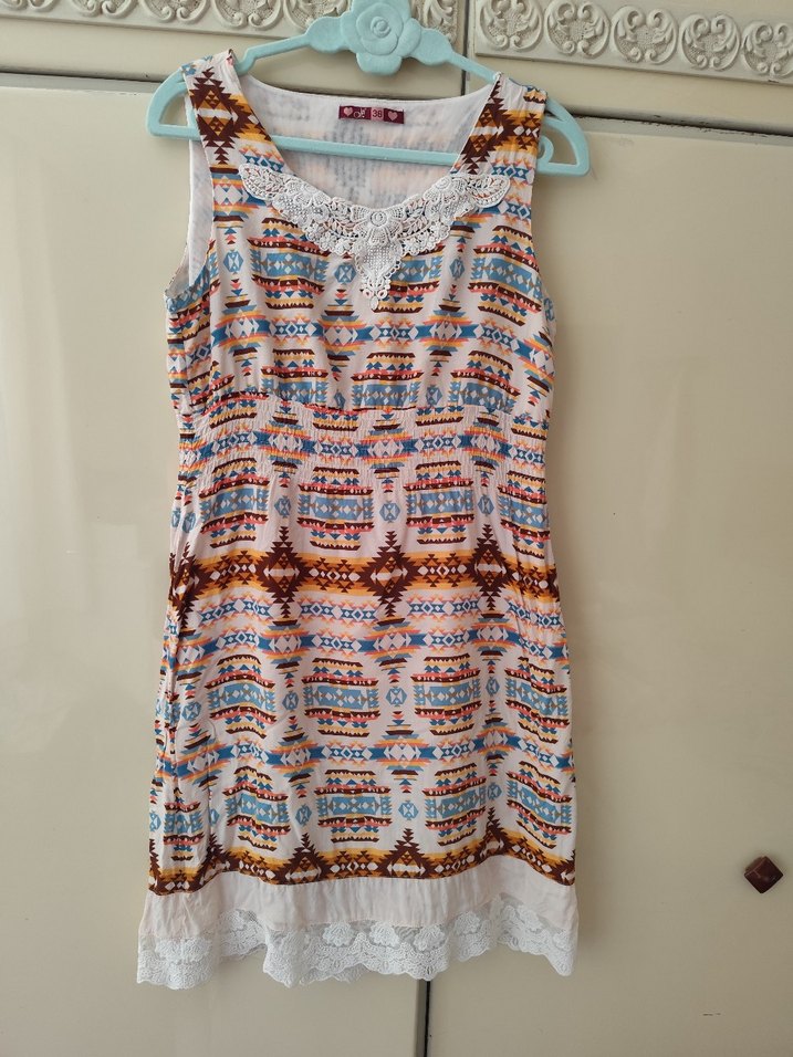 Dantel Detaylı Bohem Çok Renkli Midi Elbise - Görsel 3