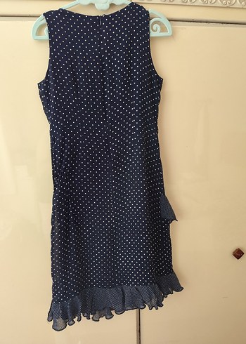 Kolsuz, V Yaka, Midi Puantiyeli Elbise - Görsel 5