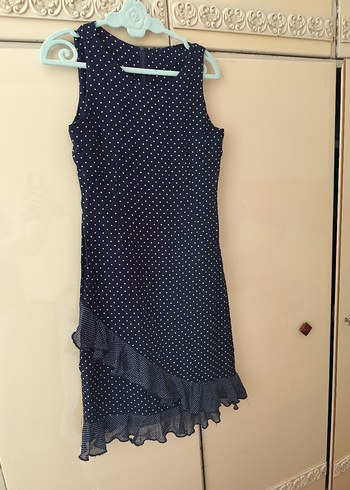 Kolsuz, V Yaka, Midi Puantiyeli Elbise - Görsel 6