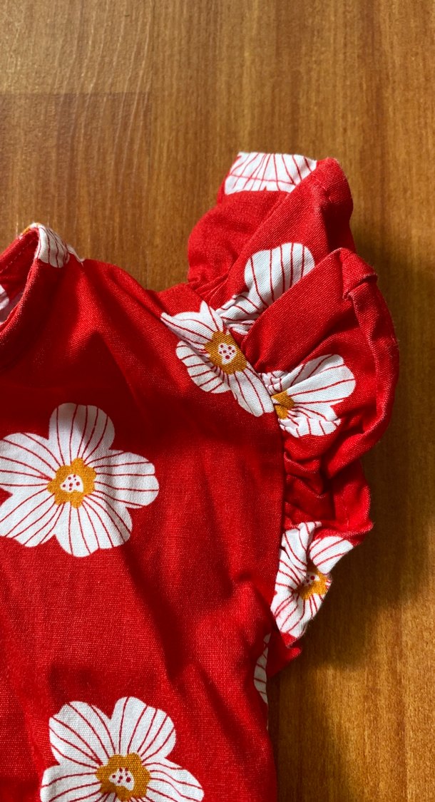 Kız Çocuk Kırmızı Çiçekli Fırfırlı Elbise - Görsel 4