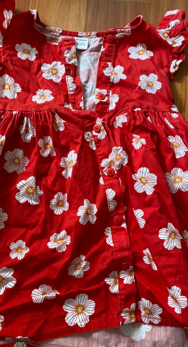 Kız Çocuk Kırmızı Çiçekli Fırfırlı Elbise - Görsel 2