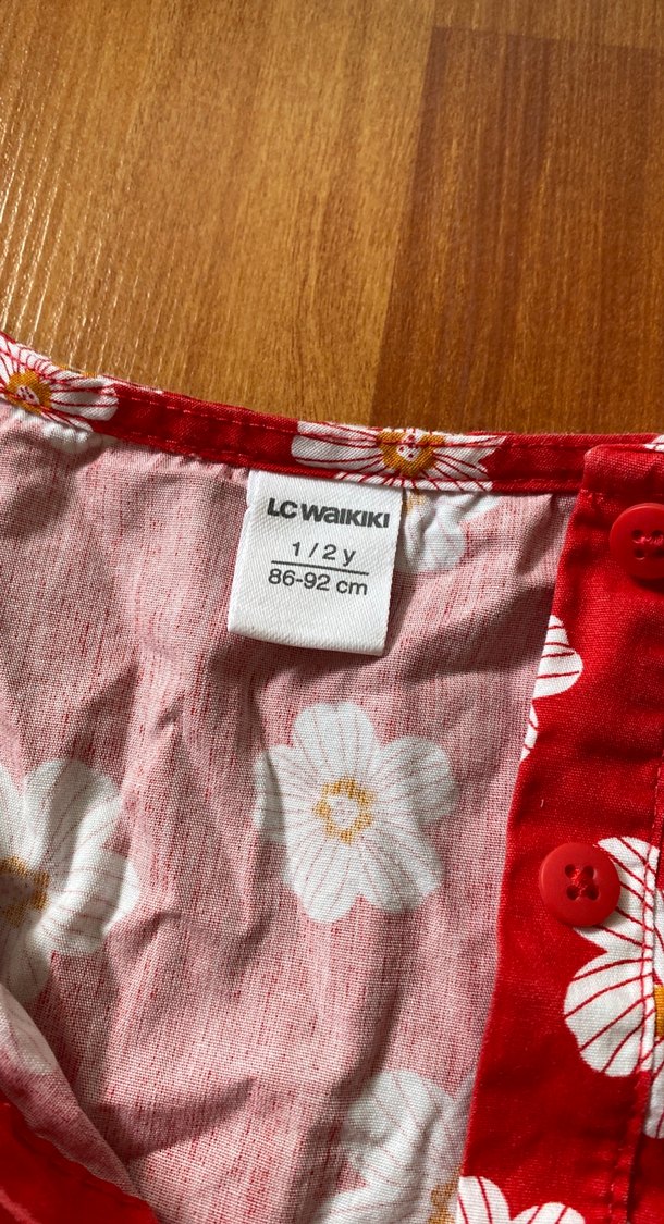 Kız Çocuk Kırmızı Çiçekli Fırfırlı Elbise - Görsel 3