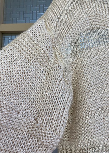 Bej Örgü Kadın Triko Kazak - Görsel 4