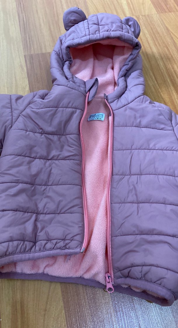 Kızlar için Fermuarlı Pembe Kapüşonlu Mont - Görsel 2