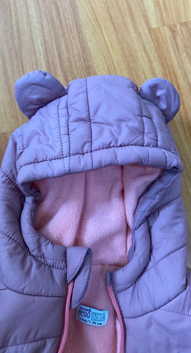 Kızlar için Fermuarlı Pembe Kapüşonlu Mont - Görsel 4