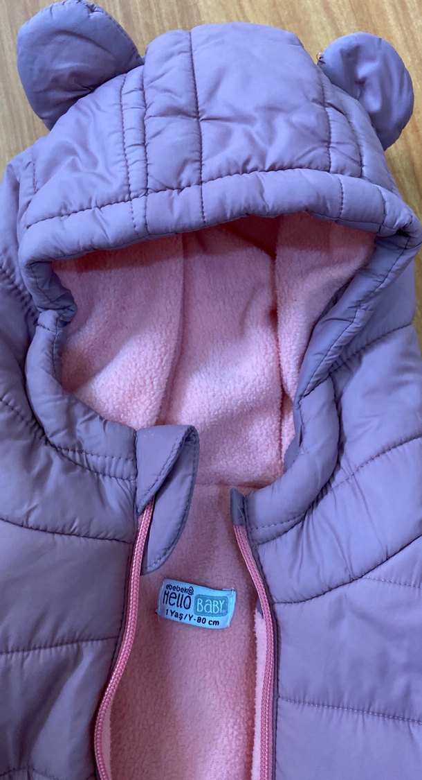 Kızlar için Fermuarlı Pembe Kapüşonlu Mont - Görsel 3