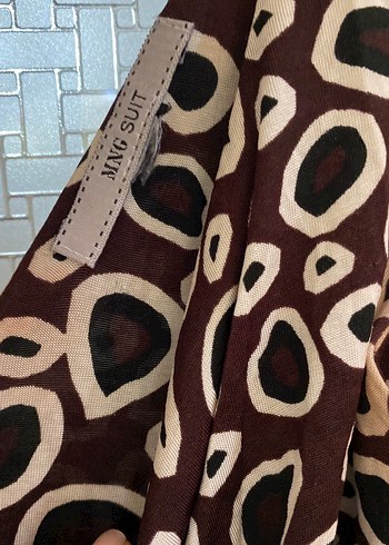 Drapeli V Yaka Desenli Kahverengi Uzun Elbise - Görsel 4