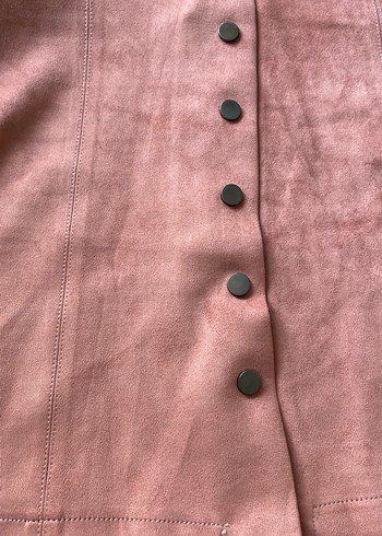 Düğmeli Pembe Süet Midi Etek - Görsel 2