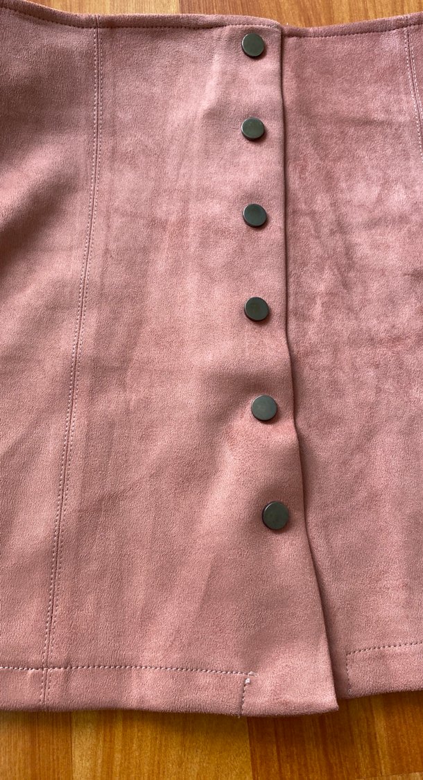 Düğmeli Pembe Süet Midi Etek - Görsel 2