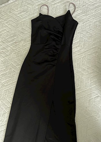 Siyah Drapeli Uzun Abiye Elbise - Görsel 4