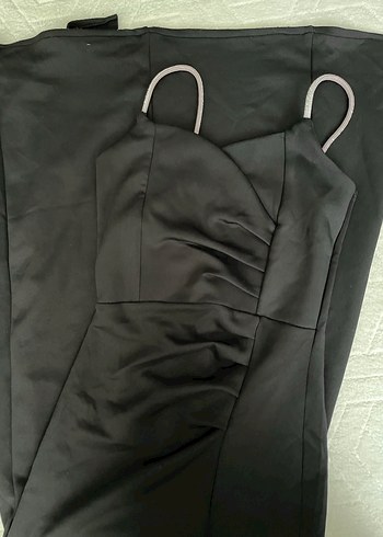 Siyah Drapeli Uzun Abiye Elbise - Görsel 3