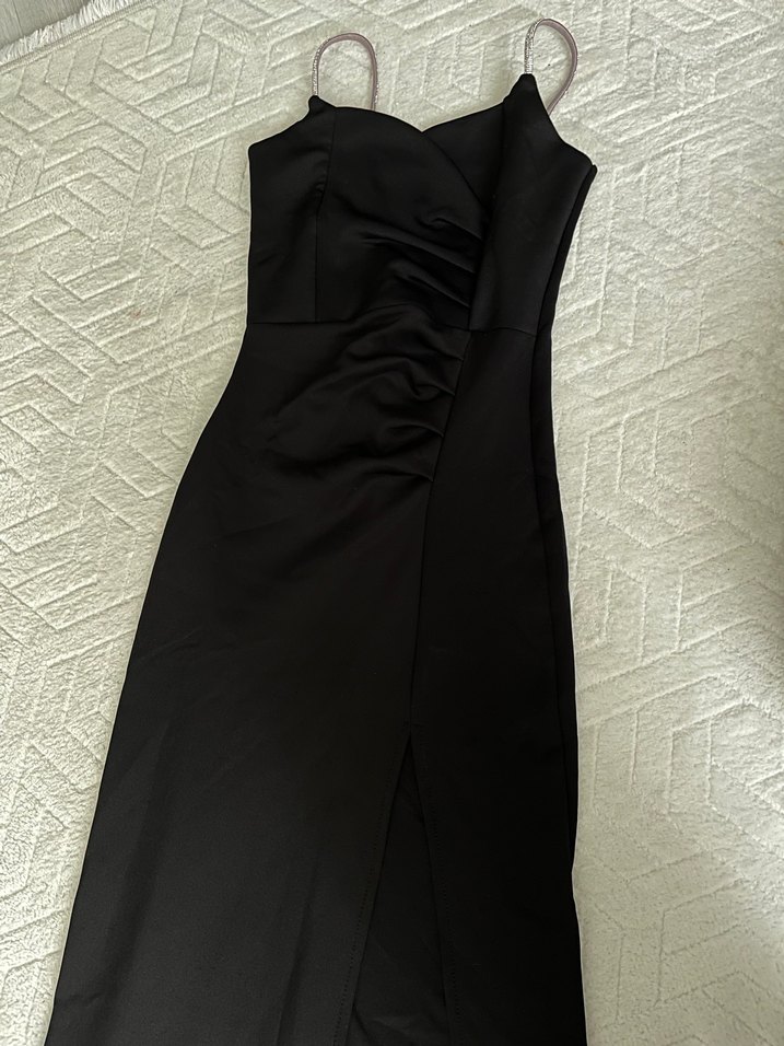 Siyah Drapeli Uzun Abiye Elbise - Görsel 4