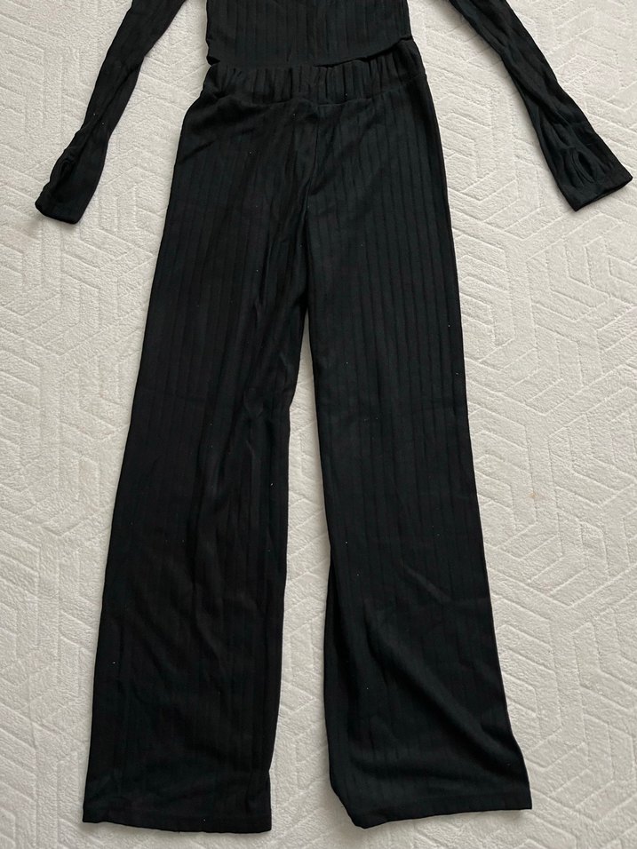 Kadın Siyah Uzun Kollu Pilili alt üst takım - Görsel 2