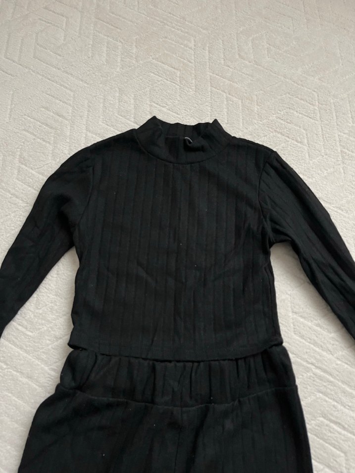 Kadın Siyah Uzun Kollu Pilili alt üst takım - Görsel 3