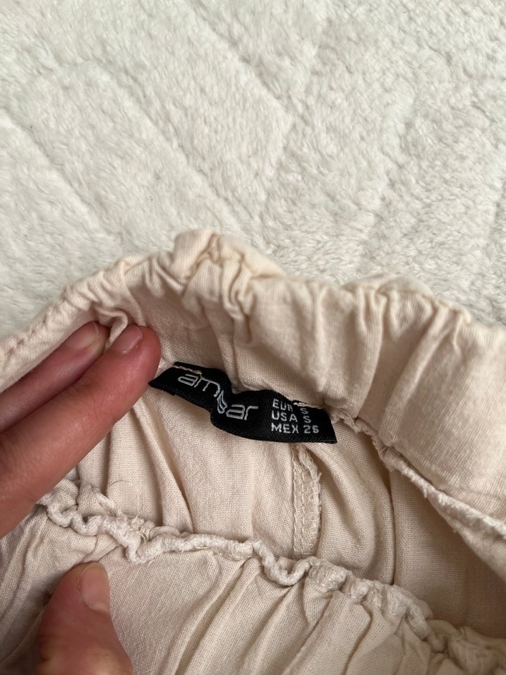 Bej Keten Beli Kemerli Rahat Pantolon - Görsel 3