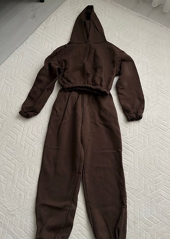 Kapüşonlu Kemerli Kahverengi Kadın Tulum - Görsel 6