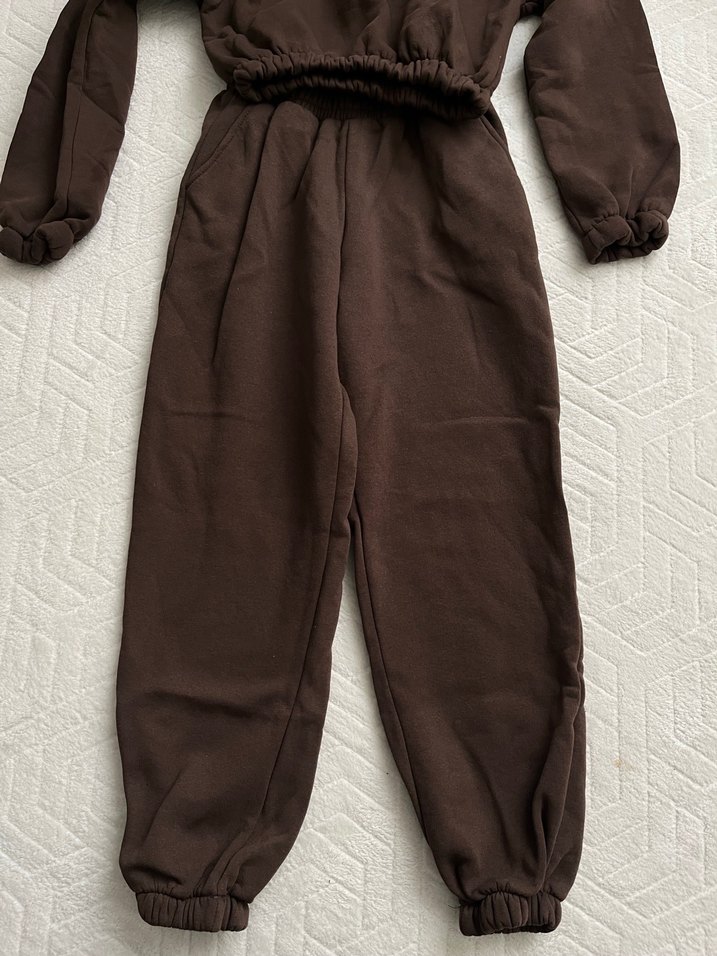 Kapüşonlu Kemerli Kahverengi Kadın Tulum - Görsel 3