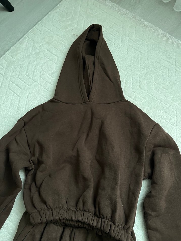 Kapüşonlu Kemerli Kahverengi Kadın Tulum - Görsel 5