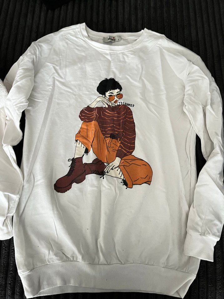 Baskılı Beyaz Kadın Sweatshirt - Görsel 5