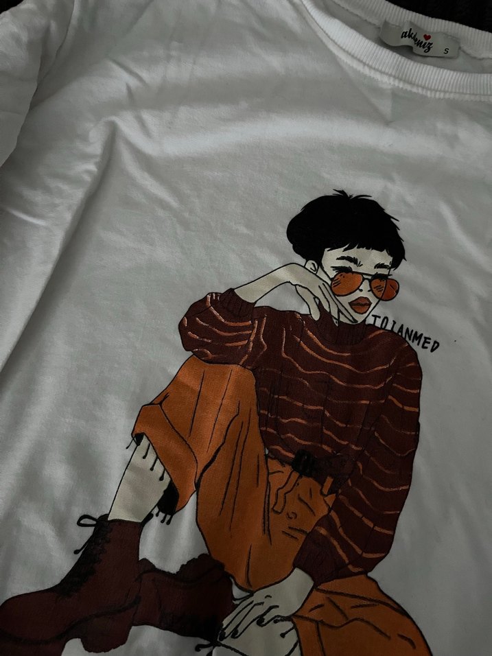 Baskılı Beyaz Kadın Sweatshirt - Görsel 4