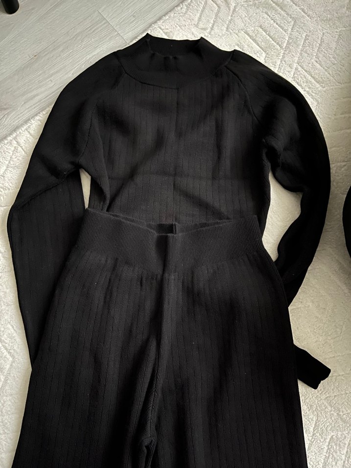 Siyah Uzun Kollu Drapeli Kadın Takım - Görsel 5