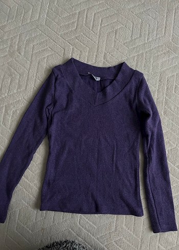 Mor V Yaka Kadın Basic Triko - Görsel 6