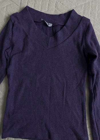 Mor V Yaka Kadın Basic Triko - Görsel 2