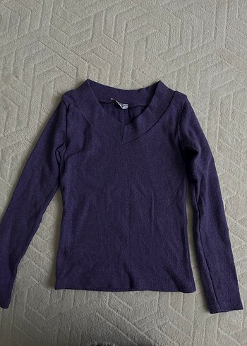 Mor V Yaka Kadın Basic Triko - Görsel 4