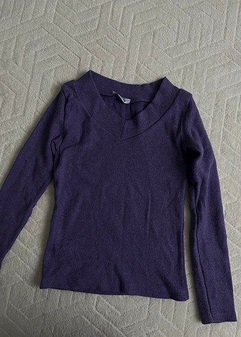 Mor V Yaka Kadın Basic Triko - Görsel 3