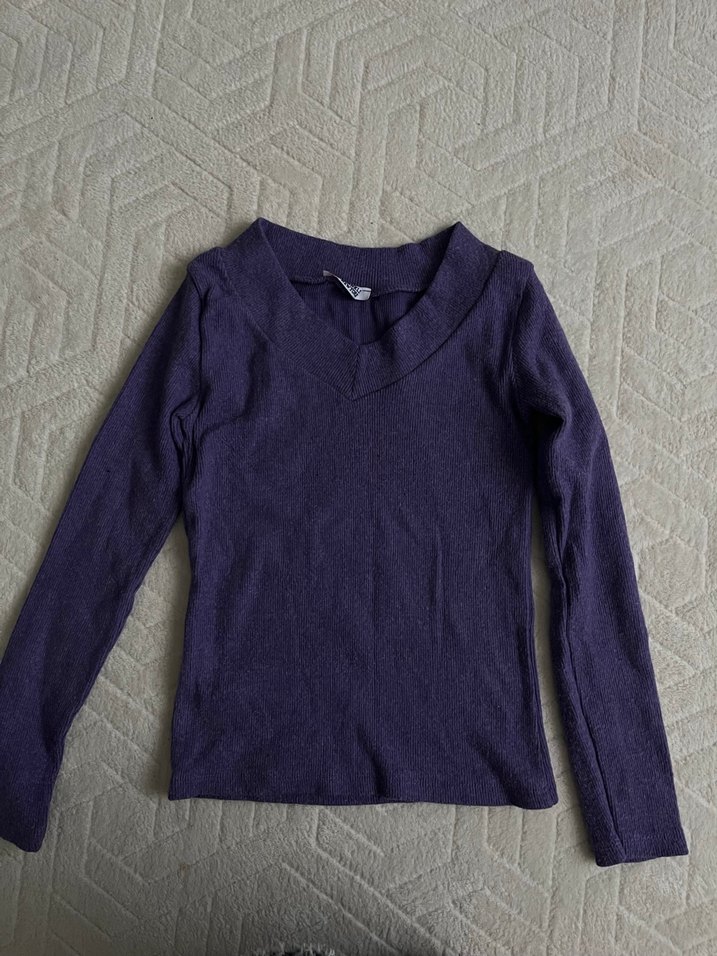 Mor V Yaka Kadın Basic Triko - Görsel 4