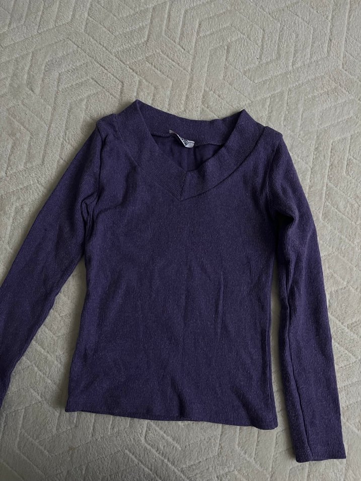 Mor V Yaka Kadın Basic Triko - Görsel 3