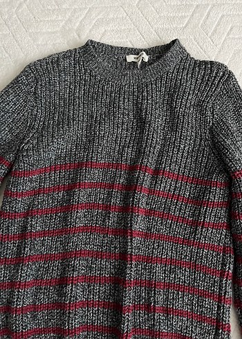 Çizgili Gri Kadın Yün Kazak - Görsel 3