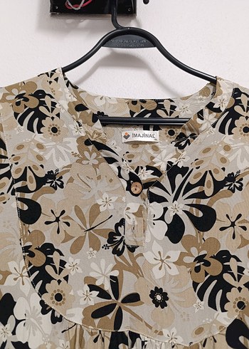 44 Beden Bej Gri Batik Desenli Uzun Bohem Elbise