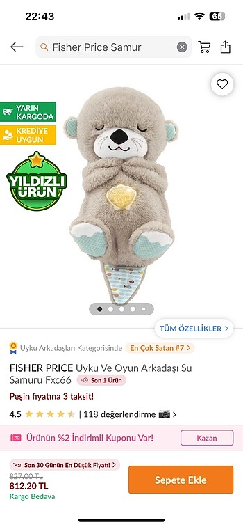 Fisher price uyku arkadaşı su samuru